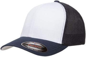 Flexfit® Adult Unisex Mesh Cotton Twill 6 panel Structured Mid Profile White Front Trucker Cap